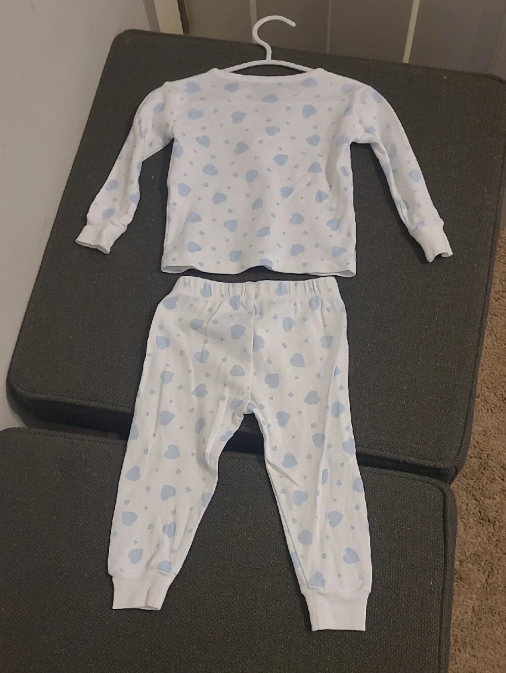 Little English White Pajama Set with Light Blue Heart Print